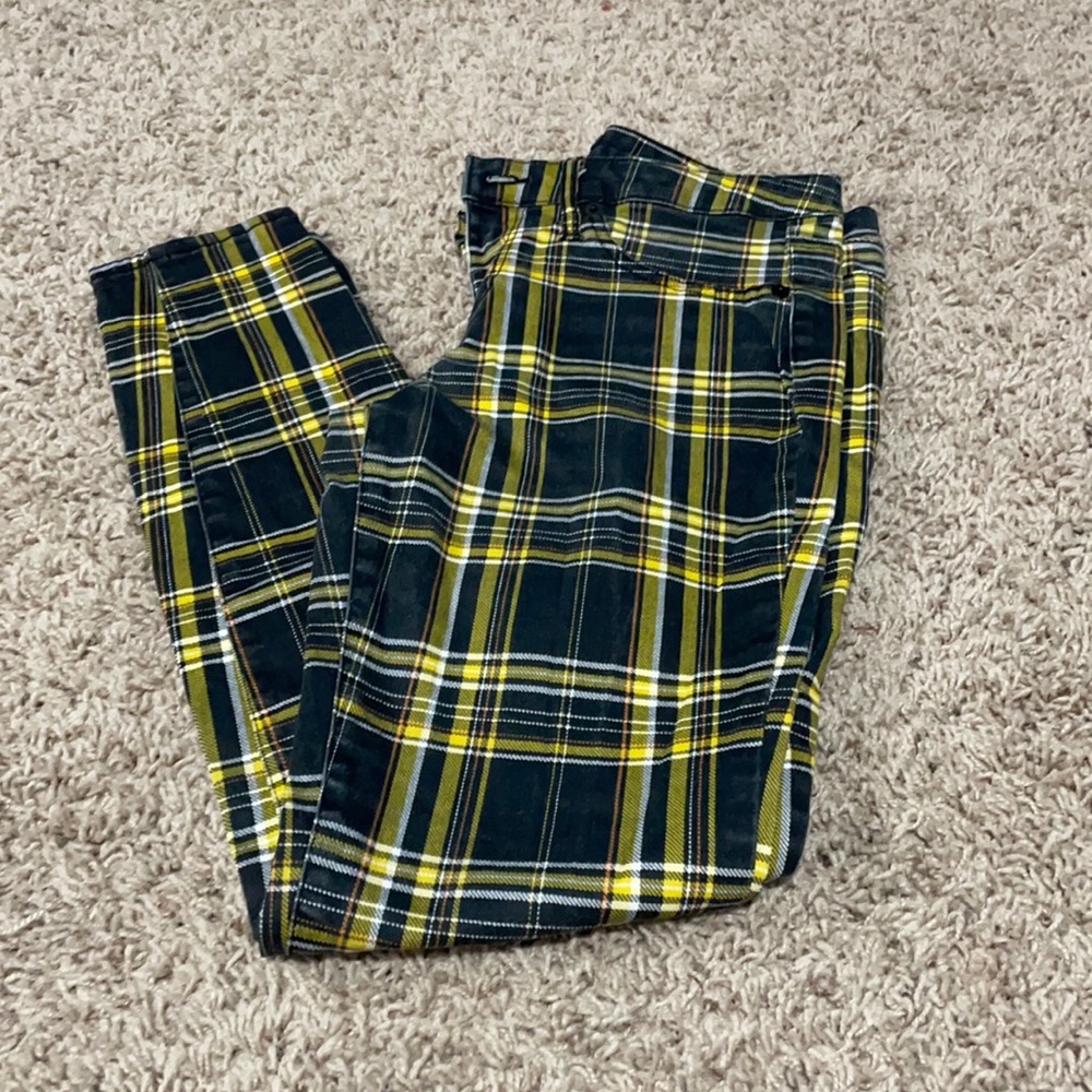 Yellow & black plaid skinny jeans